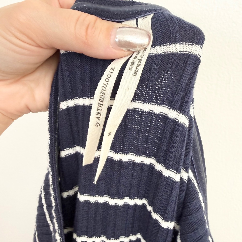 Anthropologie Strapless Twist Front Midi Dress Navy White Stripe Ribbed Size M - Picture 7 of 7